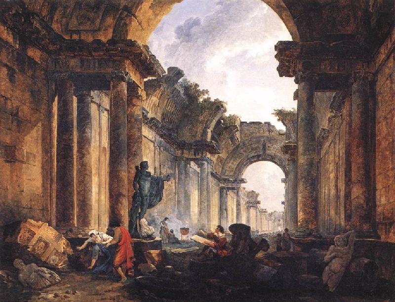 ROBERT, Hubert Imaginary View of the Grande Galerie in the Louvre in Ruins AG France oil painting art
